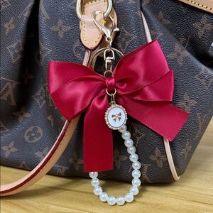 Red Bow and Pearl Charm
